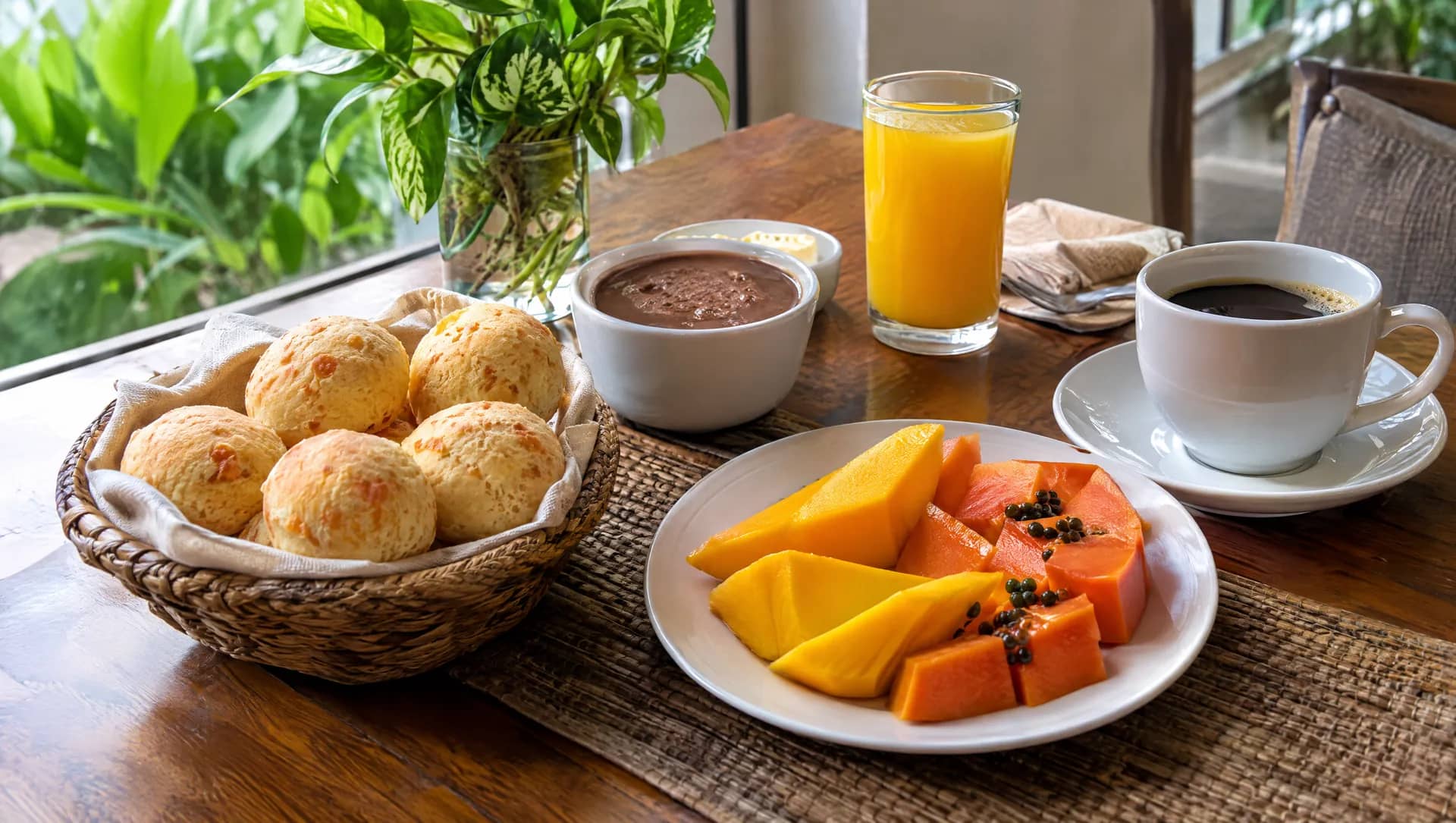 Desayuno con chipa y frutas